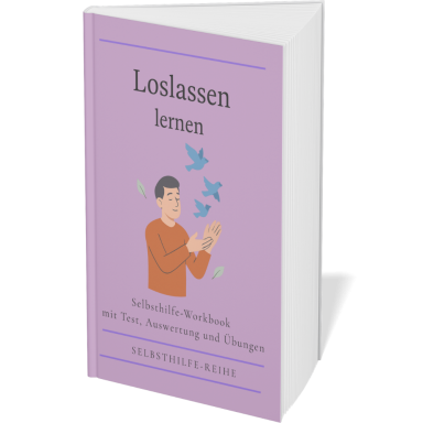 Loslassen lernen Buchcover mit Titel "Loslassen lernen" und Illustration eines Mannes mit Vögeln.