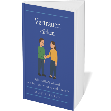 Vertrauen stärken Cover eines Arbeitsbuchs mit dem Titel "Vertrauen stärken", Illustrationen von zwei Personen.