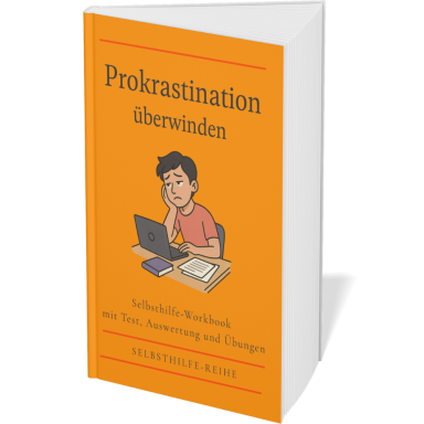 Prokrastination überwinden Buchcover mit dem Titel "Prokrastination überwinden" und einer Zeichnung eines nachdenklichen Jungen.