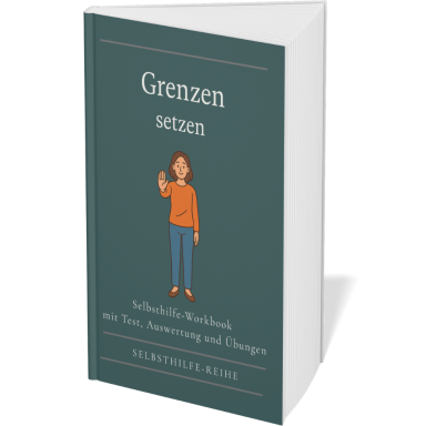 Grenzen setzen Buchcover "Grenzen setzen" mit einer Person, die die Hand hebt, auf grünem Hintergrund.