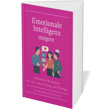 Emotionale Intelligenz Buchcover mit dem Titel "Emotionale Intelligenz steigern" in Pink mit Illustrationen.