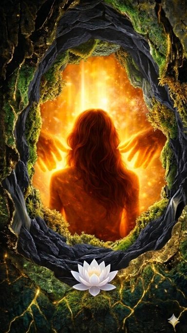 Spirituelle Bücher für die Seele und Energie - Ramona Romeiko Eine Frau mit langen Haaren hält eine leuchtende Kugel in einem mystischen Raum. Spirituelle Bücher für Seele und Energie von Ramona Romeiko