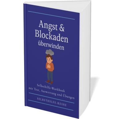 Angst & Blockaden überwinden Buchcover mit dem Titel "Angst & Blockaden überwinden" in Blau mit Illustrationen.